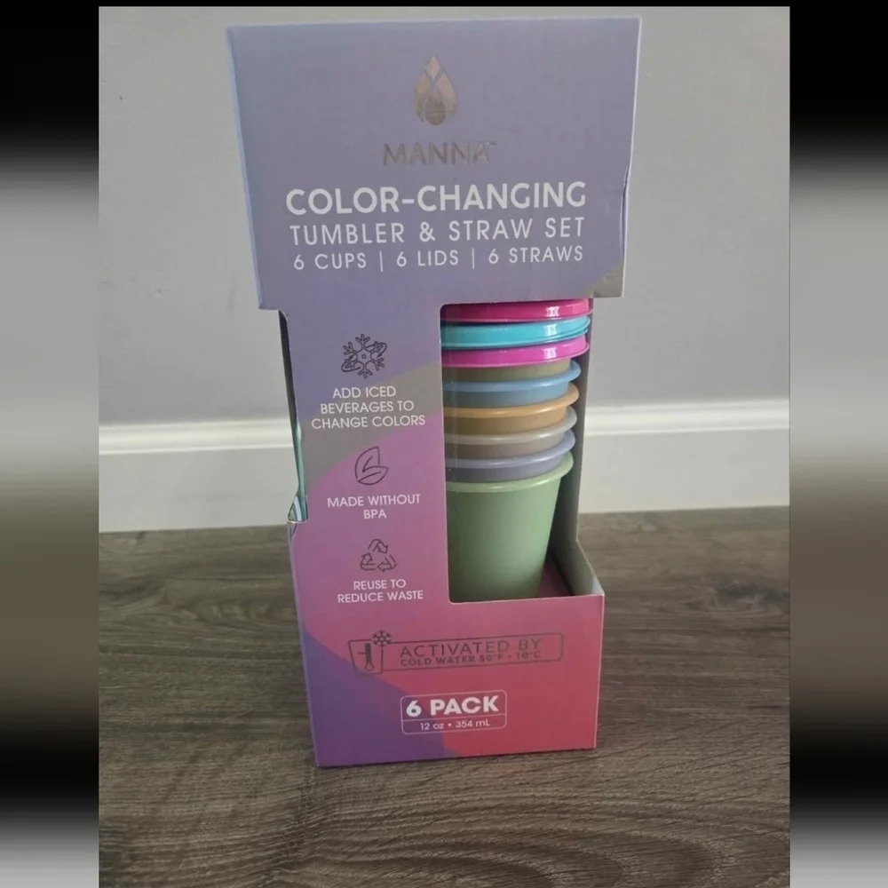 Manna color changing 12oz tumbler & straw 6pk set NEW